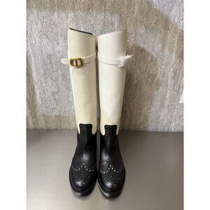 Christian Dior Womens Two-Tone Leather Tall Riding Boots Black & White Size 38.5